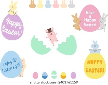 Pastel Easter Eggs and Easter bunny rabbits Illustration
