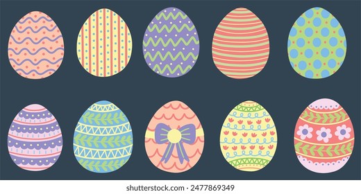 Pastel Easter eggs elements set. Hand drawn vector illustrations.