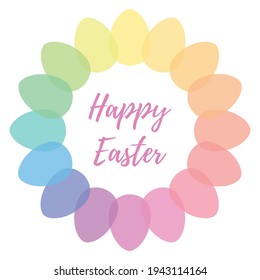 Pastel Easter eggs. Happy Easter text. Vector illustration on white isolated background.