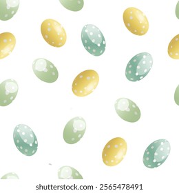 Pastel Easter Eggs and Holiday Text Design. Polka Dot Easter Eggs with Happy Easter Text. Colorful Eggs and Festive Typography Pattern
