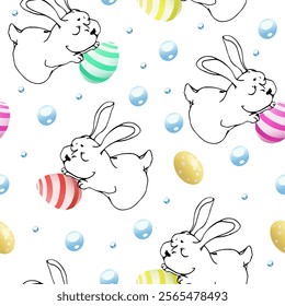 Pastel Easter Eggs and Holiday Text Design. Polka Dot Easter Eggs with Happy Easter Text. Colorful Eggs and Festive Typography Pattern
