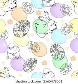 Pastel Easter Eggs and Holiday Text Design. Polka Dot Easter Eggs with Happy Easter Text. Colorful Eggs and Festive Typography Pattern
