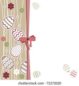 Pastel easter greeting card with eggs and bow