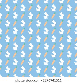 Pastel Easter Pattern Rabbit and Carrot Silhouette