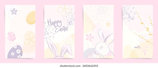 Pastel Easter Stories Templates. Minimal Vertical Designs with Bunny and Floral Eggs