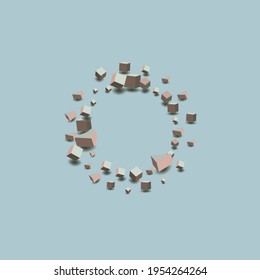 Pastel Element Vector Blue Background. Graphic Block Template. Pink and Gray Cube 3d Presentation. Perspective Polygon Cover.