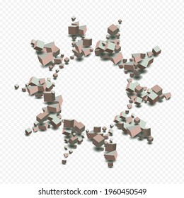 Pastel Element Vector Transparent Background. Geometric Box Presentation. Pink and Gray Rhombus Structure Image. 3d Brick Brochure.