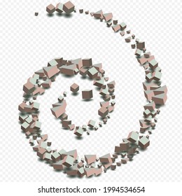 Pastel Element Vector Transparent Background. Abstract Polygon Cover. Pink and Gray Brick Graphic Pattern. Metal Cube Brochure.