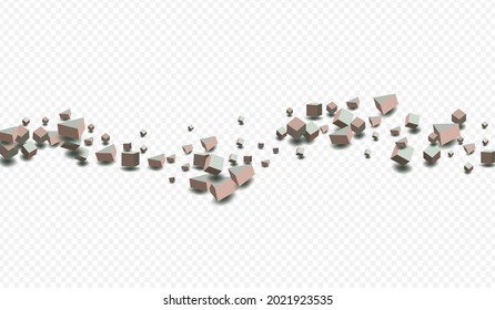 Pastel Element Vector Transparent Background. Style Cube Presentation. Pink and Gray Brick Graphic Template. Geometric Block Brochure.