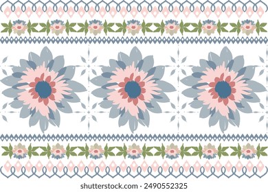 Pastel embroidery floral print Seamless ethnic pattern Illustration of fabric. Ikat Pattern. Design for wrapping. Silk Scarf Textile Carpet Rug background 
hand drawn