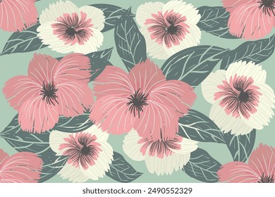 Pastel embroidery floral print Seamless ethnic pattern Illustration of fabric. Ikat Pattern. Design for wrapping. Silk Scarf Textile Carpet Rug background 
hand drawn