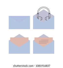 pastel envelope with head phone outline icon.