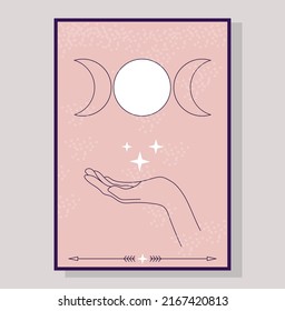 Pastel Esoteric Card. Tarot Card. Moon Phases, Spirit Guide.