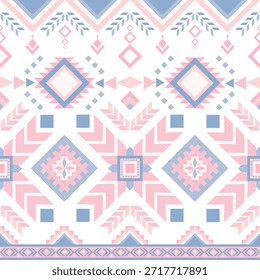 Pastel ethnic geometric pattern featuring diamonds and arrows in soft colors, creating harmonious and vibrant design