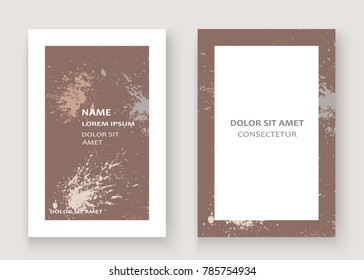 Pastel explosion paint splatter artistic cover frame design. Decorative dust splash spray texture brown background. Trendy creative template vector Cover Report Catalog Brochure Flyer Poster Banner