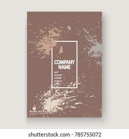 Pastel explosion paint splatter artistic cover frame design. Decorative dust splash spray texture brown background. Trendy creative template vector Cover Report Catalog Brochure Flyer Poster Banner