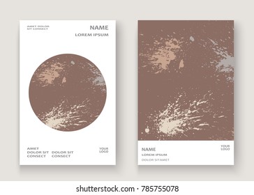 Pastel explosion paint splatter artistic cover frame design. Decorative dust splash spray texture brown background. Trendy creative template vector Cover Report Catalog Brochure Flyer Poster Banner