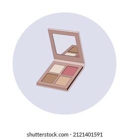 Pastel Eye Shadow Palette With Mirror In Plastic Case Icon Illustration Isolated On Grey Background
