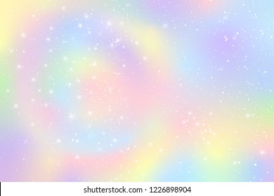 Pastel Falling Snow Glow Star Background. Colorful Sky Holographic Cloud Rainbow Christmas New Year Celebration Vector