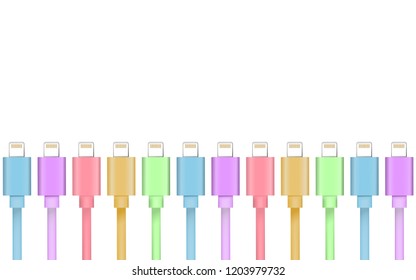 Pastel or Fancy Color of Lightning Smart Phone Charger Cable Mockup Isolate on white screen with copy Space for insert text.