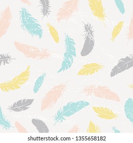 Pastel feathers Textured Vector Seamless Pattern
