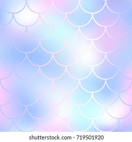 Pastel fish scale pattern with color mesh background. Mermaid vector seamless pattern. Aquatic surface design. Smooth color mesh tile. Marine animal skin ornament. Aquatic pattern. Magic mermaid tail