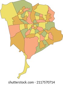 Pastel flat blank vector administrative map of BREDA, NETHERLANDS with black border lines of its neighborhoods