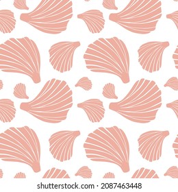 Pastellflache Silhouette Seeschuhe nahtlose Muster für Gewebe, Textilien, Bekleidung, Kleidung, Innen-, Schreibwaren, Verpackungen. Moderne rosa aquatische endlose Textur. Tropische Ozeanschalen befeuchtbares Design.