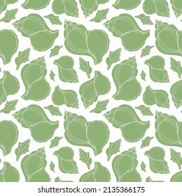 Pastel flat silhouette sea shells seamless pattern for fabric, textile, apparel, cloth, interior, stationery, package. Modern handmade aquatic endless texture. Tropical ocean shells editable design.