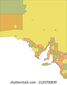 Pastel flat vector administrative map of local government areas of the Australian state of SOUTH AUSTRALIA with black border lines between its areas