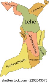 Pastel flat vector administrative map of BREMERHAVEN, GERMANY with name tags and black border lines of its districts