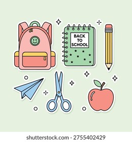 Pastel Flat Vector Back to School Icon Set
