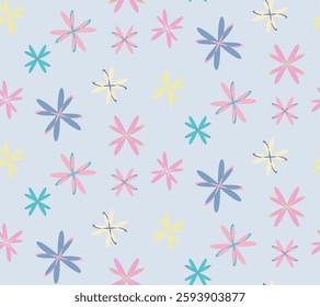 Pastel Floral Abstract Seamless Pattern on Light Blue