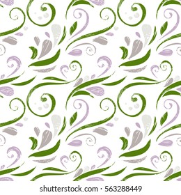 Pastel floral background made of brush strokes. Hand made elegant seamless pattern. 