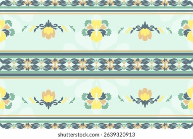 Pastel Floral Border Pattern with Vintage Strip Design, design for decorative, wall, wallpaper, wrapping paper, fabric, silk, scarf, book, wall, backdrop and etc. abstract background.