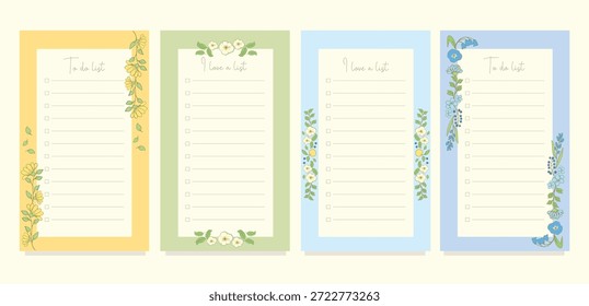 Pastel Floral Checklist Notes and Planner Templates. harming floral to do list planner cards with matching decorative stickers and labels. Perfect for productivity planning, journals, notebooks, scrapbook, and creative designs. 
