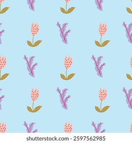 Pastel floral childlike hand drawn vector seamless pattern