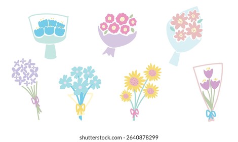 pastel floral decoration concept,Flower clipart Set 6.flower bouquet set hand draw styles. transparent, flora, bloom Design for floral ornament cards, fabric patterns, beauty products ,baby,kids, fema