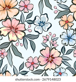 Pastel floral doodle patrón sin fisuras. textura de boceto estilizado para tela textil Fondo de pantalla patrón de envoltura