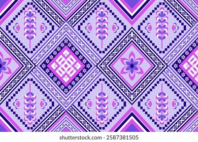 Pastel Floral Geometric Seamless Pattern, flowers design, ethnic,  repeat pattern, motif, floral pattern, geometrical, pastel, colorful, purple, pink, blue, shapes, textile, print, fabric, tiles, eps