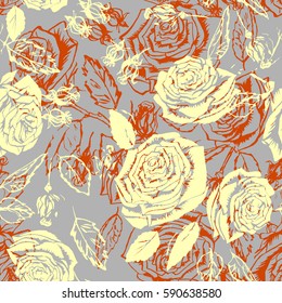 Pastel floral Graphic pattern roses flowers effect layered background. Light rough Silhouette floral pattern blossom roses.