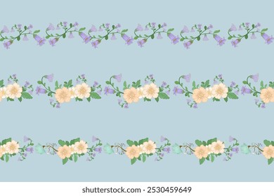 Pastel floral line border for celebration card or fabric print