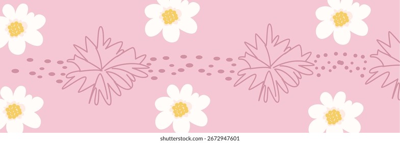 "Pastel floral padrão 2D ilustração com flores cor-de-rosa, plano de fundo de design perfeito para decoração, papel de parede, cartões de felicitações, ou projetos criativos."