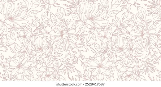 Fondo de patrón floral pastel, ilustración de flor dibujada a mano, Fondo de pantalla repetitivo sin costuras, diseño elegante de impresión suave, concepto de Imagen de Anuncio o cubierta