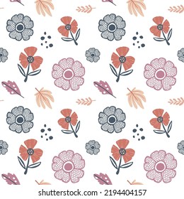 Patrón floral pastel en estilo dibujado a mano