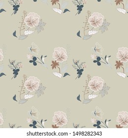 
Pastel floral pattern - Hands drawing vector illustration. 