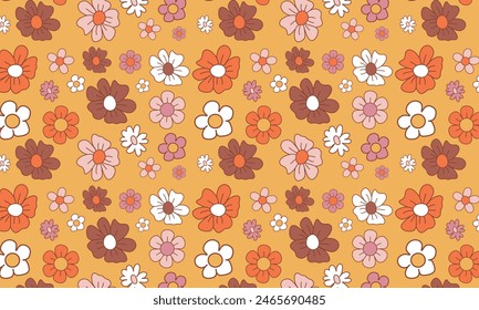 Patrón floral pastel al estilo de los años 70 con flores de margarita. Diseño de Vector floral retro. Estilo de los años 60, 70, 80
