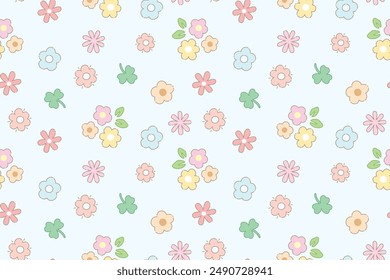 Pastel Floral Pattern. Warm and charming pattern featuring pastel-colored flowers. Seamless design brings sweetness and cuteness, perfect for backgrounds, fabrics, or carpets. Vector flower.