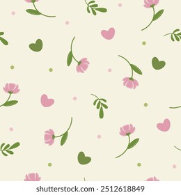 Pastel floral pink and green seamless pattern for nursery. Nursery pattern