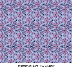 Pastel floral seamless lace pattern. Geometric soft purple blue mosaic background. Oriental ornament. Easy to use vector design template for invitations, greeting cards, textile, wallpapers, etc.